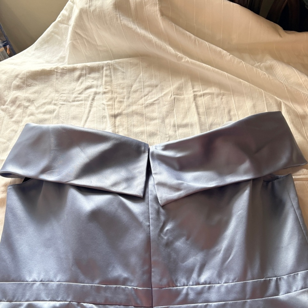 Xscape Women's Satin Off Shoulder Dress in Light Blue - Picture 5 of 9